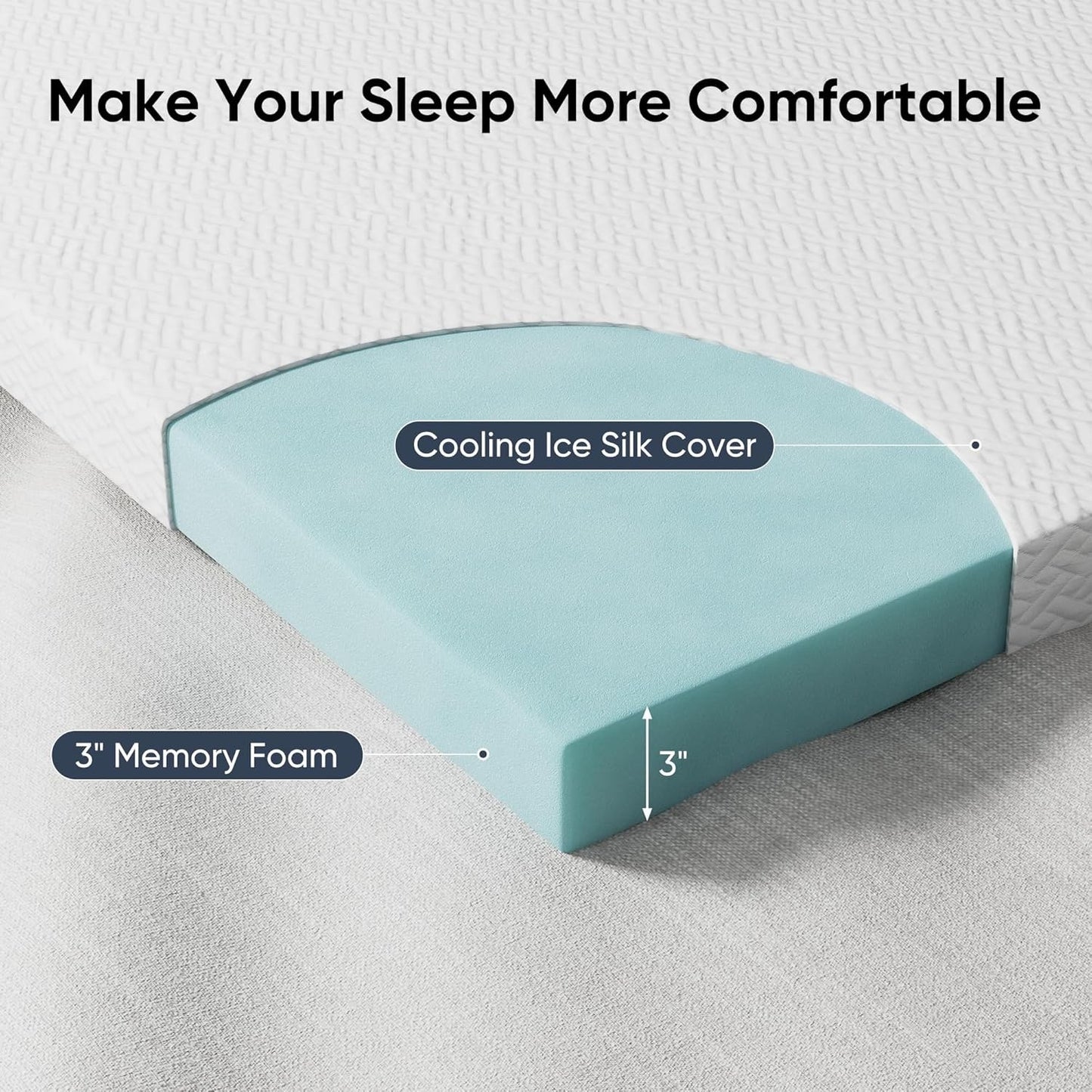Fijinhom 3 Inch Memory Foam Mattress Topper King Bed Washable 150x200cm
