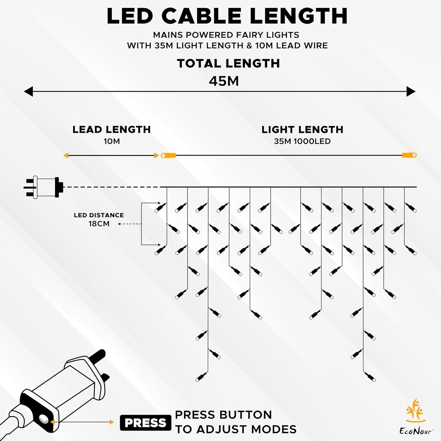 EcoNour Icicle Lights Outdoor Christmas Lights 1000 LED 35M Cool White