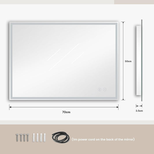 LED Bathroom Mirror Bluetooth Speaker Shaver Socket Anti Fog 50x70cm Dimmable
