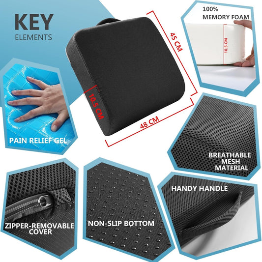 Large Memory Foam Seat Cushion Cooling Gel Sciatica Coccyx Tailbone Pillow Pad