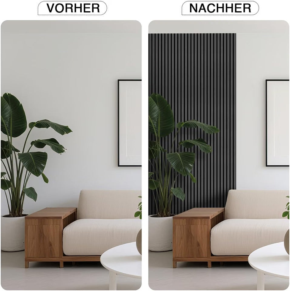 Acoustic Wood Wall Panels 120x60cm 2 Pack 1.44m² Black Slat Sound Absorbing