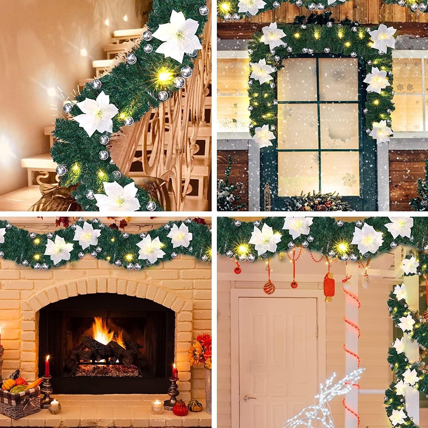 2.7m Christmas Garland LED Lights Silver Rattan Wreath Door Stair Decor