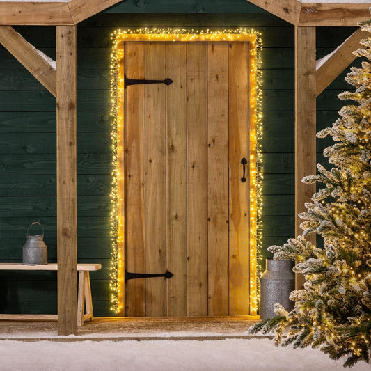 Christmas Micro LED Cluster Door Garland 800 Warm White LEDs Timer 8 Modes Mains