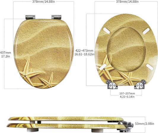 Toilet Seat MDF Soft Close Sand Pattern Oval 43.5x37.5cm Durable Bathroom