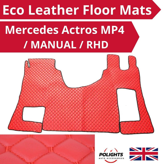 Mercedes Actros MP4 RHD Manual Red Eco Leather Floor Mat Full Coverage Cover