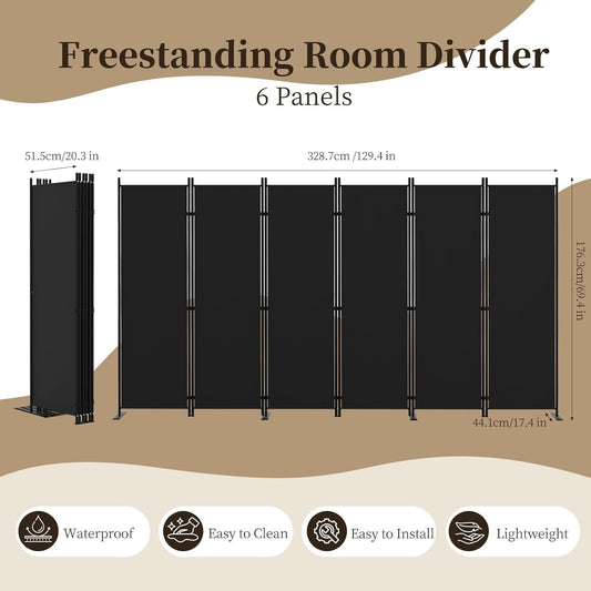 6 Panel Room Divider Folding Privacy Screen Freestanding Black Partition Home Of