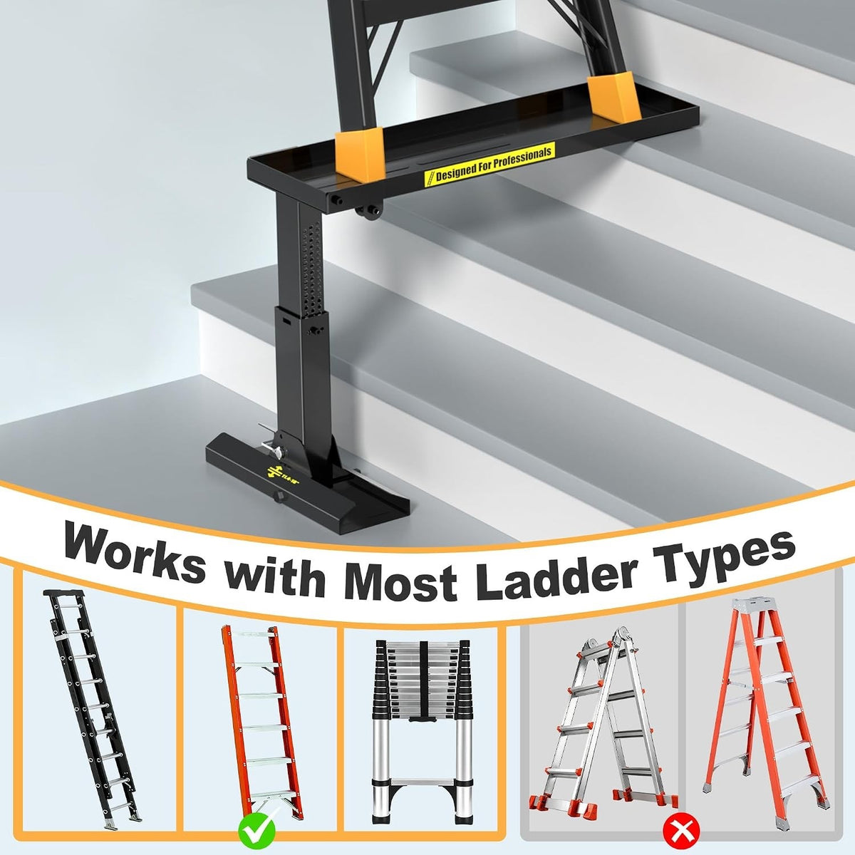 Ladder Leveler Stairs Foldable Extender 11.8-18in 800lb Steel Non-Slip Black