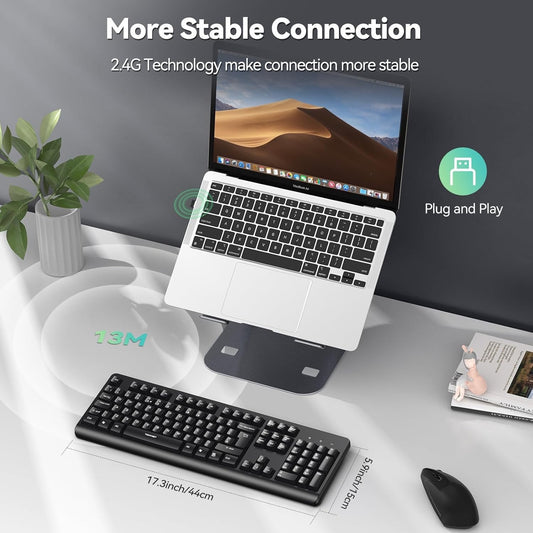 Wireless Keyboard Full Size 2.4G USB Silent Ergonomic UK Layout PC Laptop Black