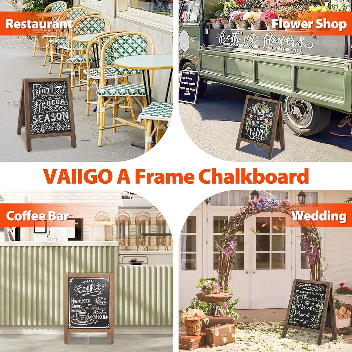 A-Board Chalkboard 43x65cm Double Sided Magnetic Wooden Pavement Sign VAIIGO