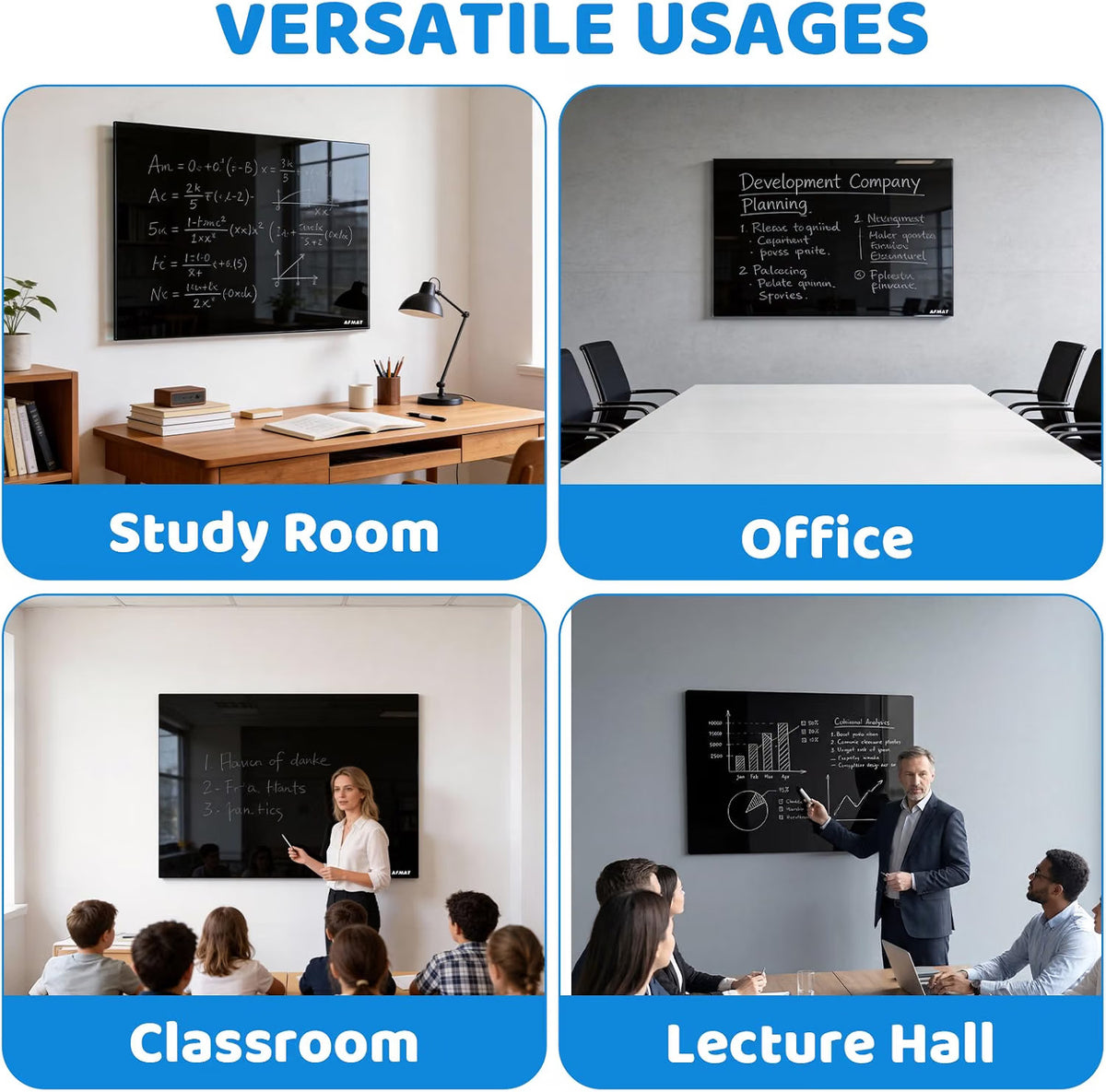 Glass Dry Erase Whiteboard 40x60cm Black Magnetic Frameless Wall Mounted Board