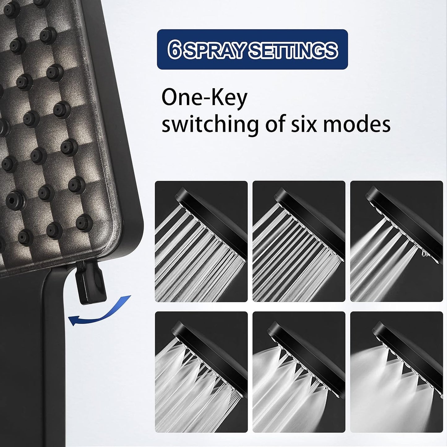 Shower Mixer Thermostatic Rainfall Set Head Rail Kit Anti Scald Black Square