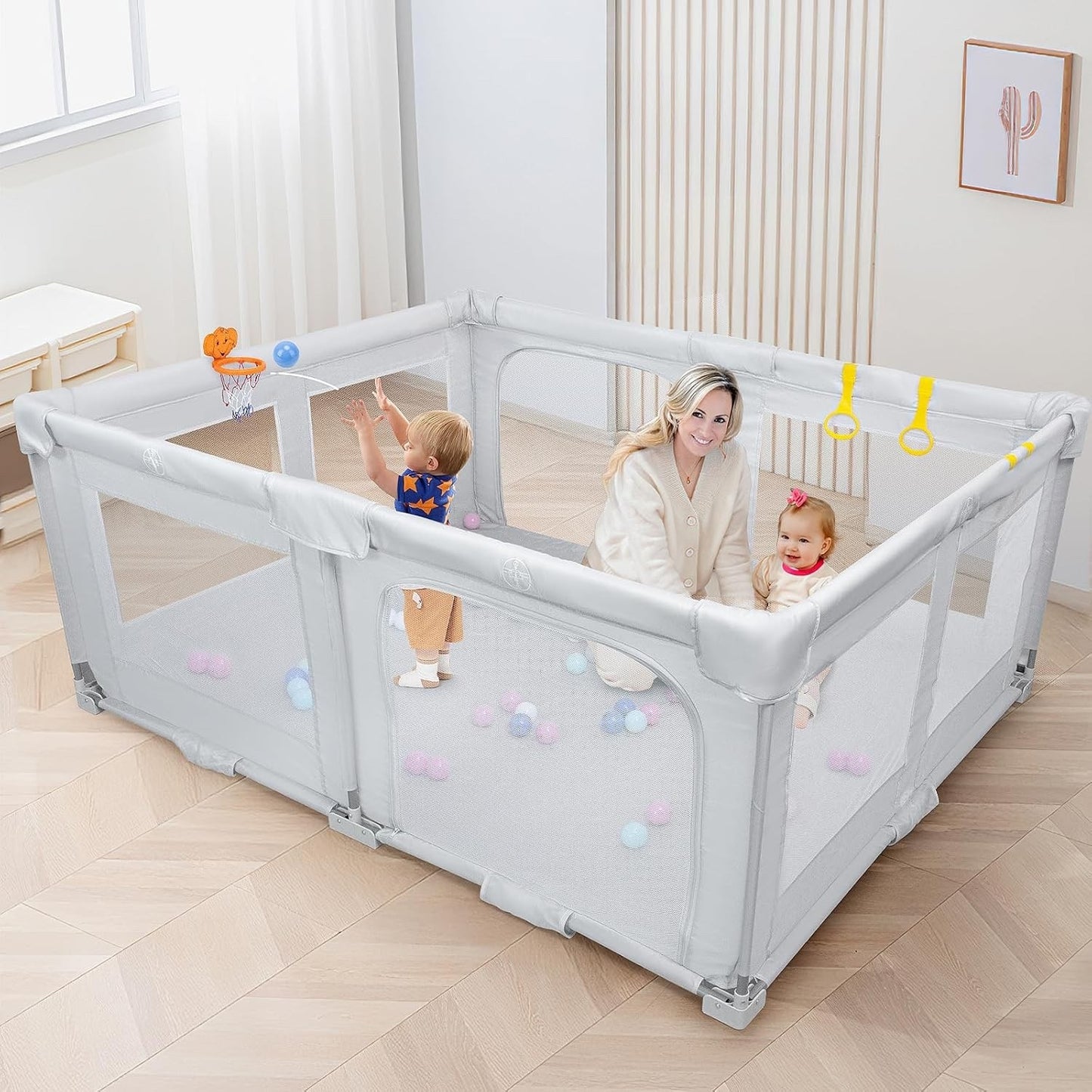 Foldable Baby Playpen Large 180x150x75cm Grey Toddler Play Yard Travel Bag