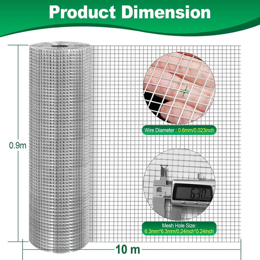 Chicken Wire Mesh Roll 10m 90cm 0.6mm Galvanized Welded Garden Fence Netting