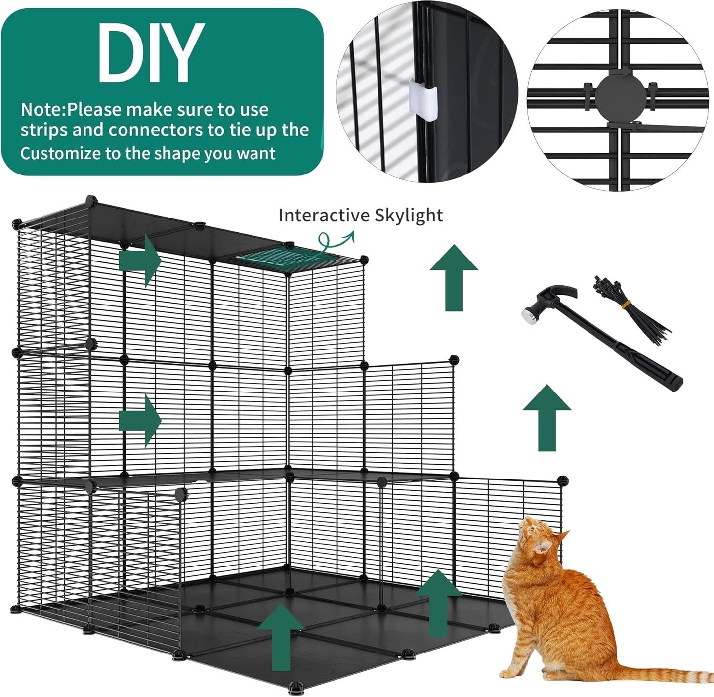 Cat Cage Playpen Indoor 3 Tier Hammock Rabbit Chinchilla Pet Enclosure Black