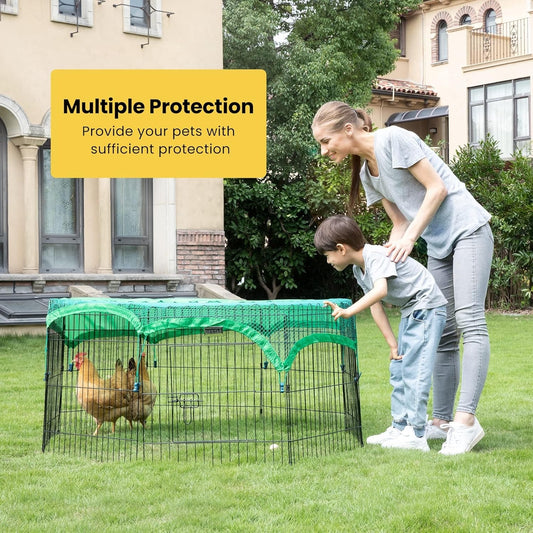 8 Panel Metal Chicken Coop Run Pen Outdoor Foldable Cage Cover Rabbit Duck