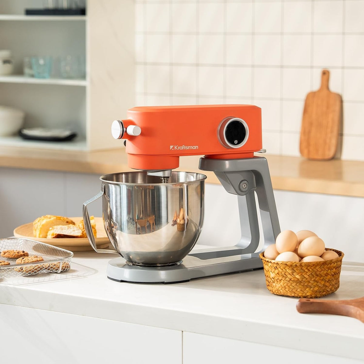 Food Mixer Stand Mixer 5L Full Metal 8 Speed Timer Stainless Steel Orange Bowl