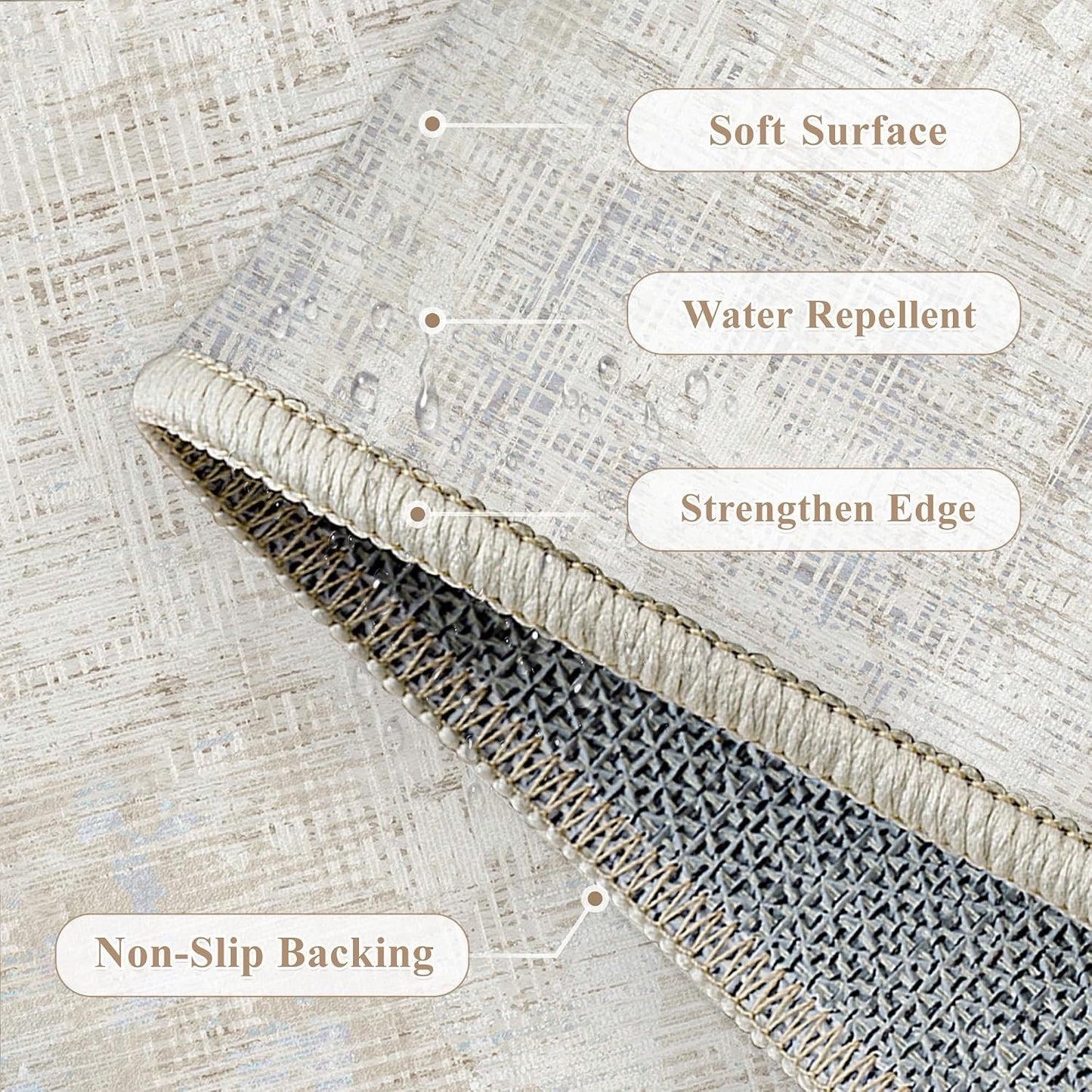 Large Area Rug Carpet 200x300cm Washable Non Slip Beige Abstract Living Room