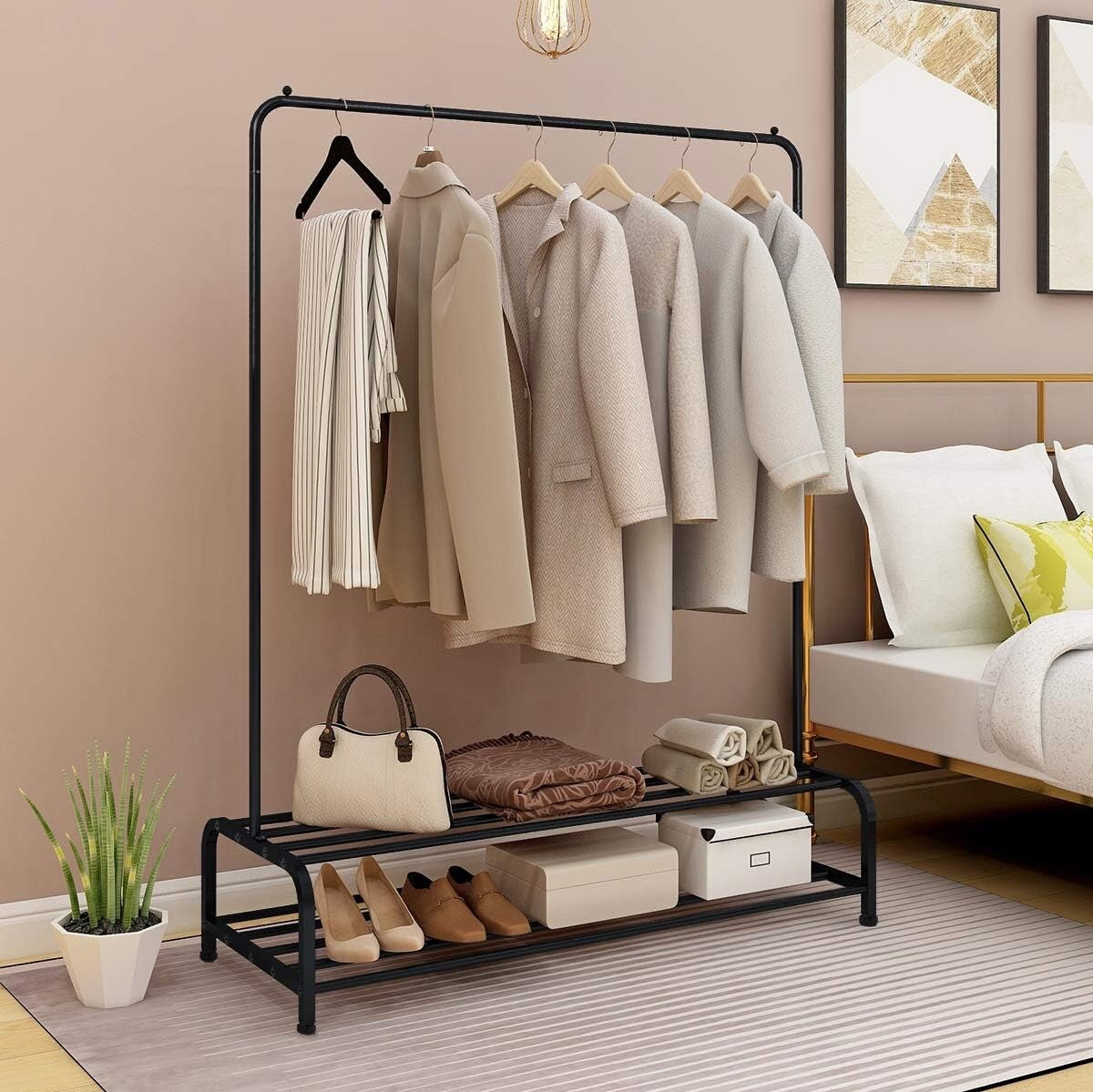 JURMERRY Metal Coat Rail Pipe Hanging Clothes Rail Heavy Duty Storage Shelf