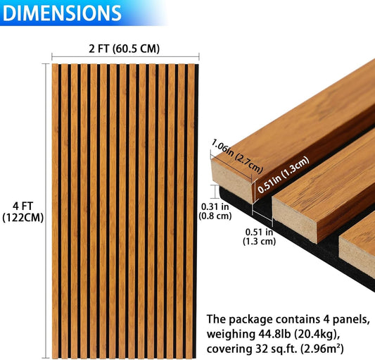 Acoustic Wall Panels 122x60 cm 3D Slat Wood Finish Sound Absorbing 2 Pack Walnut