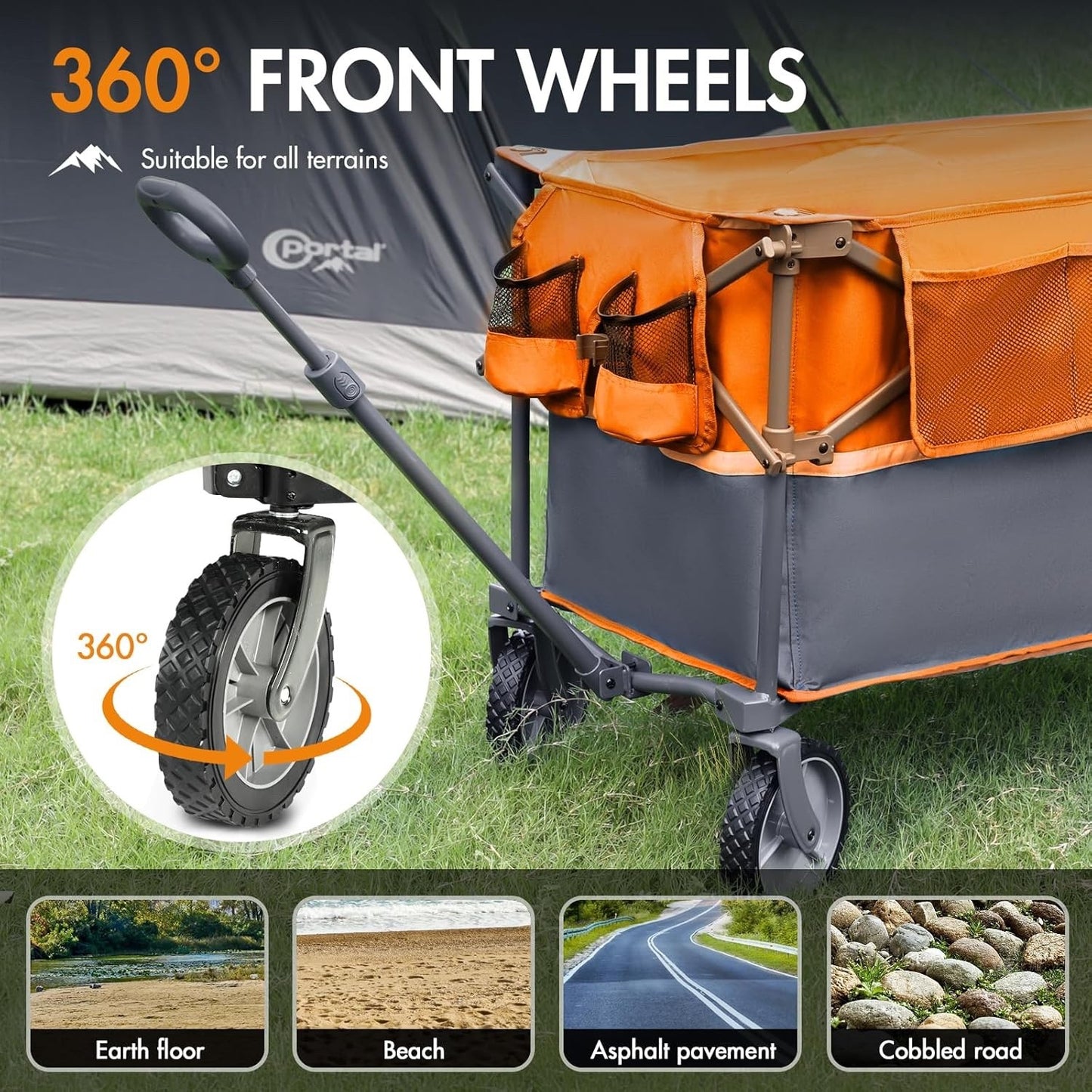 Folding Festival Trolley Cart 300L Heavy Duty Garden Camping Beach Wagon Orange
