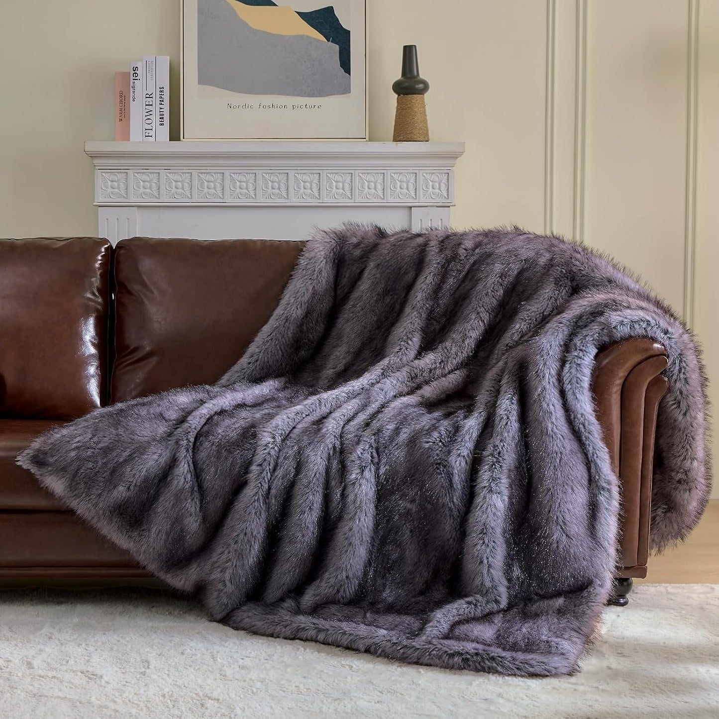 Faux Fur Throw Blanket Thick Warm Reversible Fluffy Grey Bed Sofa 230 x 270cm