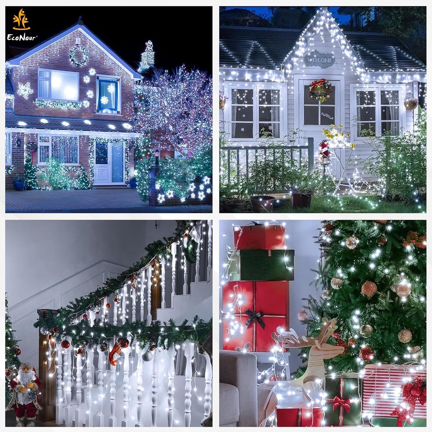 EcoNour Icicle Lights Outdoor Christmas Lights 360 LED 7.5M Cool White