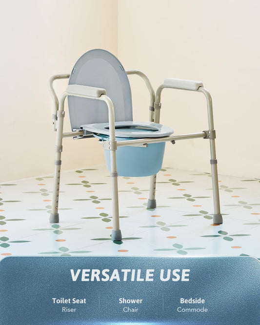 Commode Chair Folding Portable Toilet Adjustable Height Bedside Elderly Aid