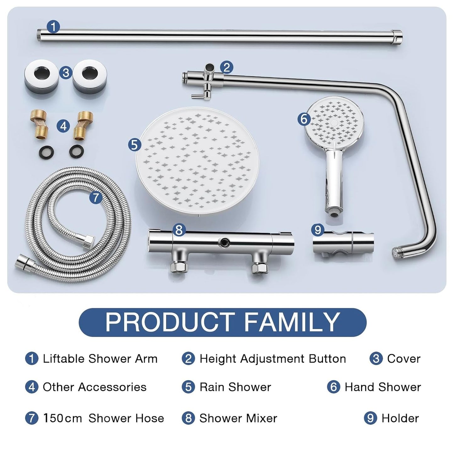 Chrome Thermostatic Shower Mixer Set Rainfall Handheld Adjustable Rail 80-117cm