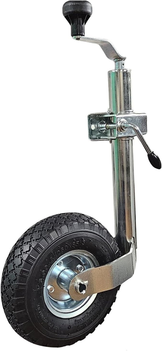 Jockey Wheel 48mm Pneumatic 10in Trailer Caravan Clamp Top Wind Galvanised Heavy
