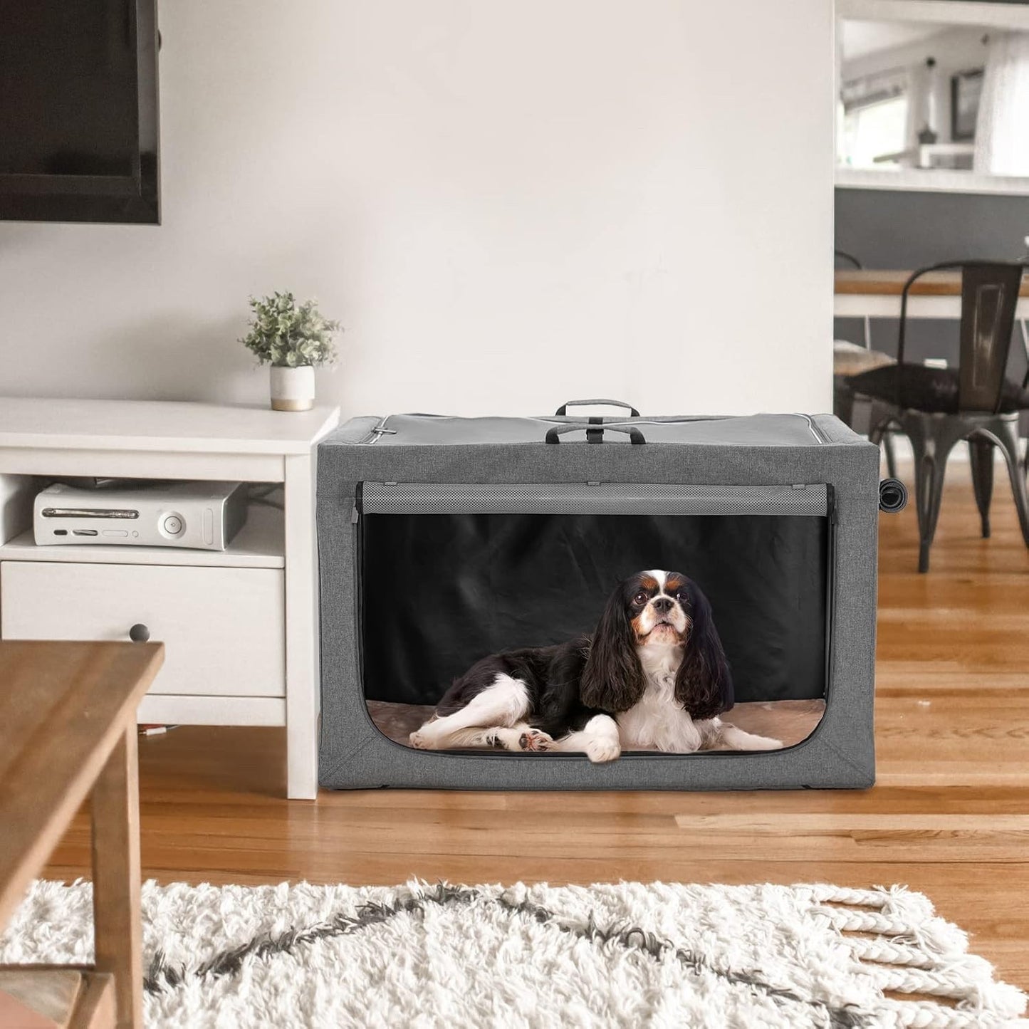 Dog Crate Soft Fabric Foldable Petsfit Large 91cm Portable Indoor Travel Grey