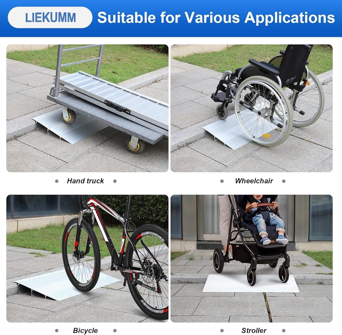 Wheelchair Ramp Mobility Scooter Threshold Aluminium 5cm 360kg Non Slip Silver