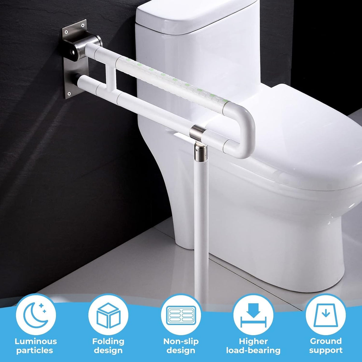 Toilet Grab Rail Foldable 65cm Wall Mounted Stainless Steel Bathroom Support Whi