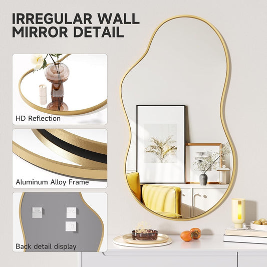 Irregular Wall Mirror Asymmetrical Gold Frame 50x90cm Modern Home Decor