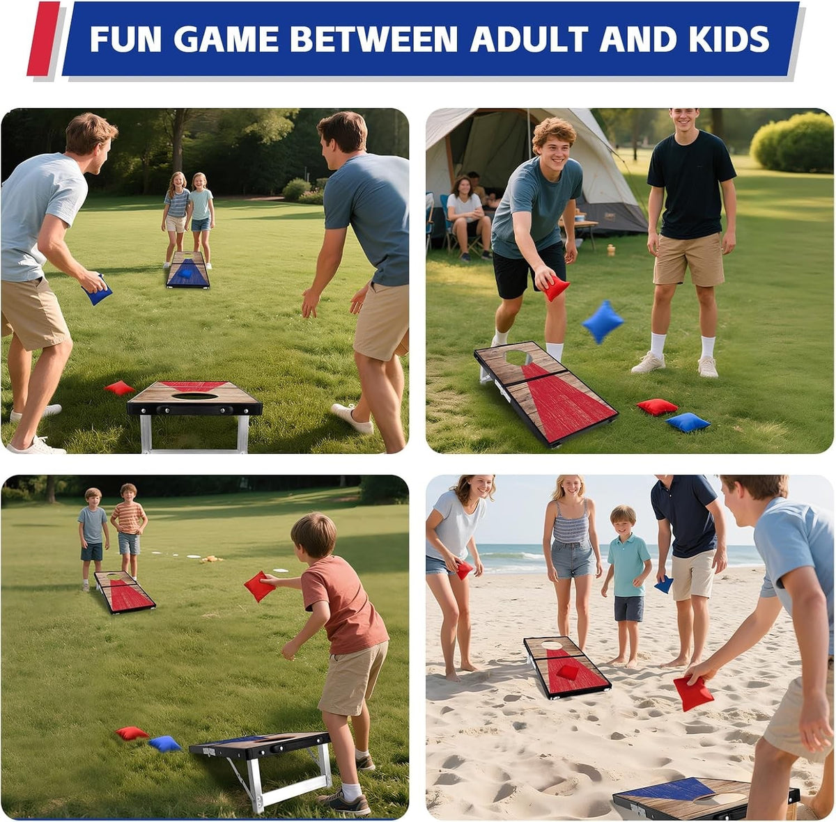 Cornhole Boards Bean Bag Toss Game 2 in 1 Outdoor 8 Bags Carry Bag 60x35cm Set