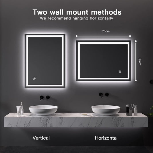LED Bathroom Mirror 500x700mm Lighted Anti Fog Wall Mounted Vanity Touch