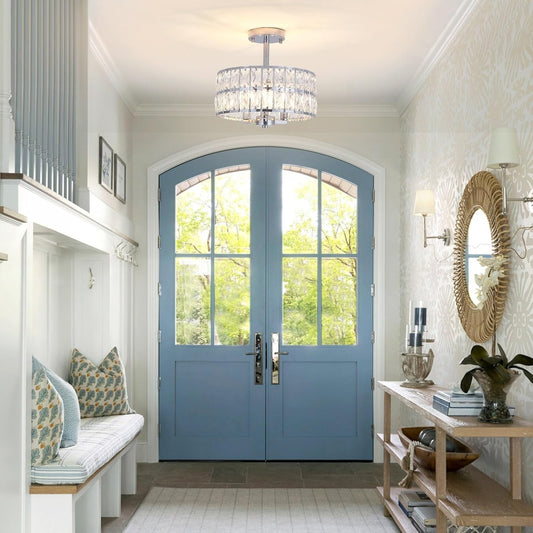 Crystal Ceiling Light Chandelier 3 Way Chrome E14 Semi Flush Mount 33cm Modern