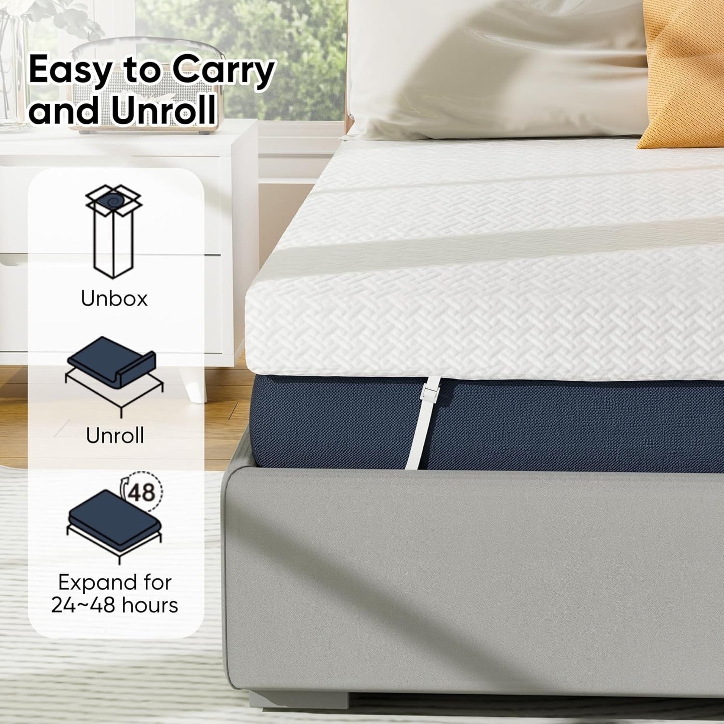 Fijinhom 3 Inch Memory Foam Mattress Topper Double Bed Washable Cover 135x190cm