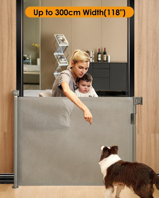 Retractable Baby Stair Gate 86cm x 300cm Mesh Safety Barrier Child Dog Indoor