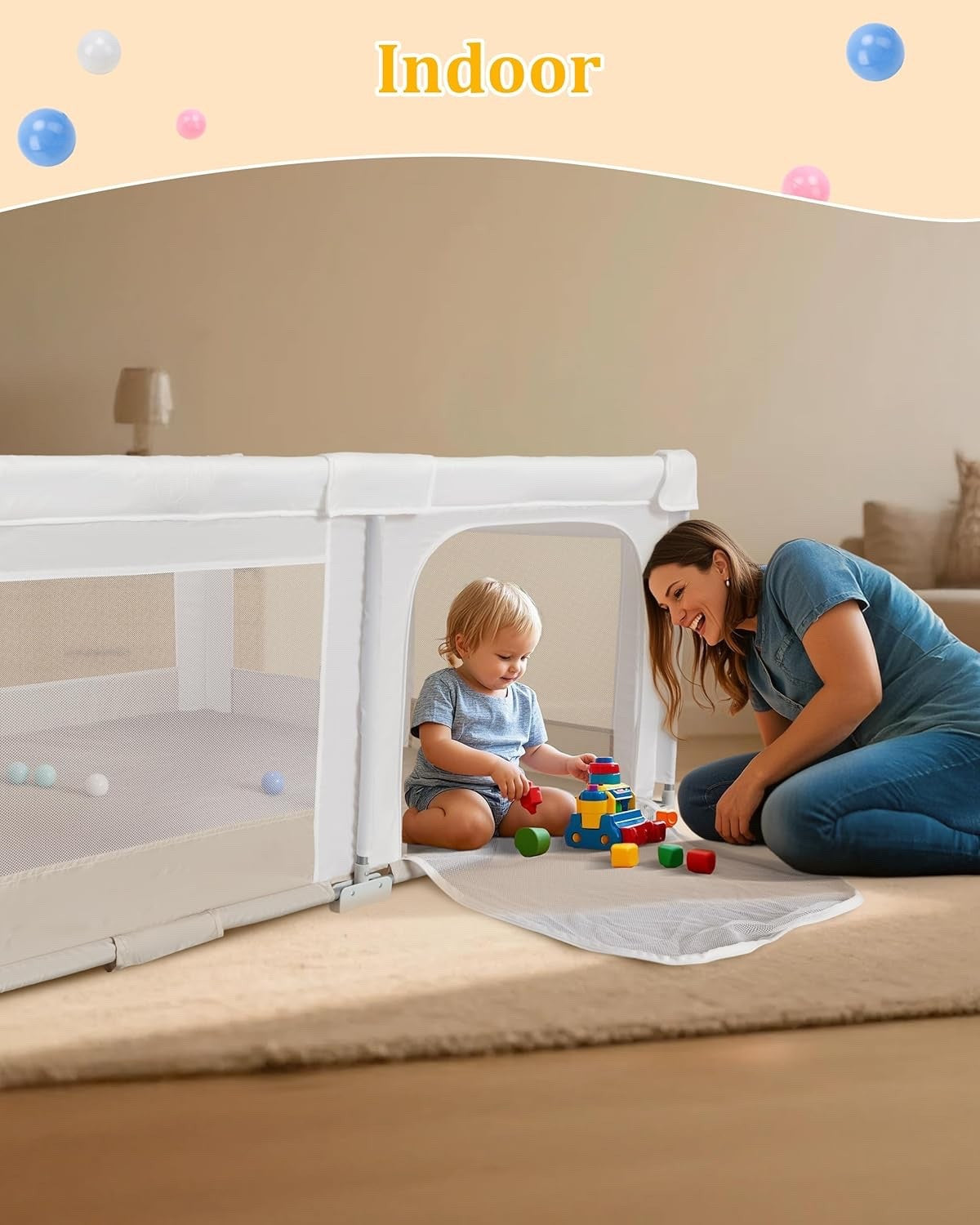 Baby Playpen Play Yard Foldable Large 180x150cm Toddler Safety Pen Hoop Bag