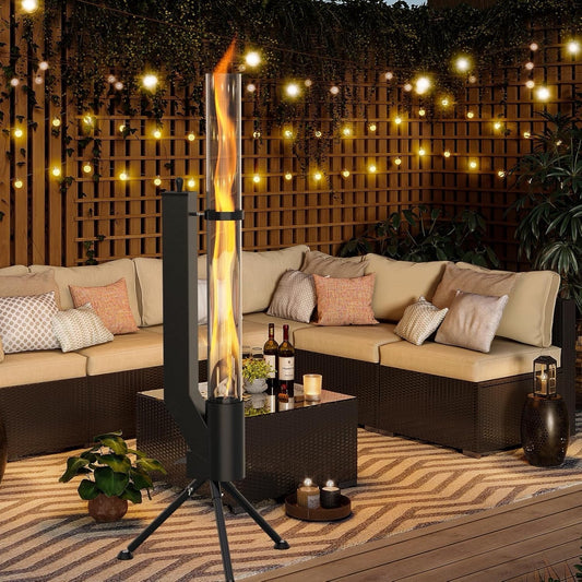 Patio Heater Wood Pellet Stove Outdoor Garden Fire Pit Glass Tube 147.5cm Black