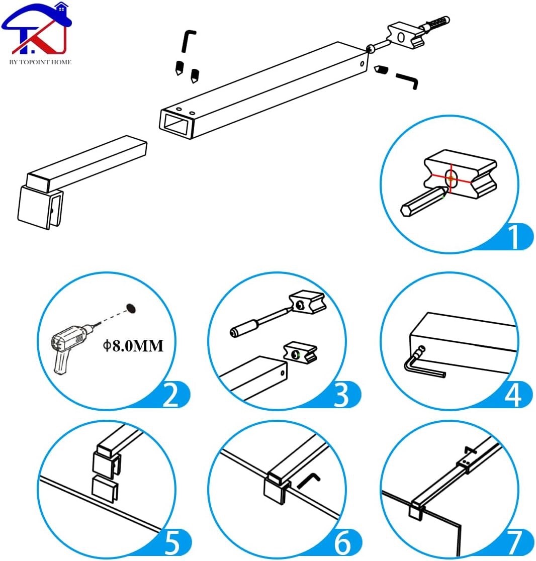 Shower Screen Support Bar Telescopic Chrome 700-1300mm Wet Room Glass 6-10mm