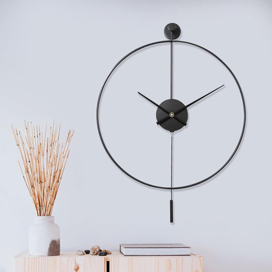 Large Wall Clock Pendulum Silent 60cm Black Modern Metal Analogue Home Decor