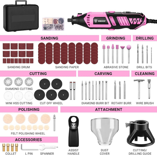 170W Rotary Tool Kit 126pc Electric Drill Set Flex Shaft Sand Grind Engrave