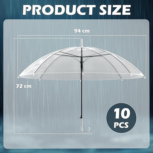 Clear Wedding Umbrellas 10 Pack Transparent Dome White Semi Auto Bride Party