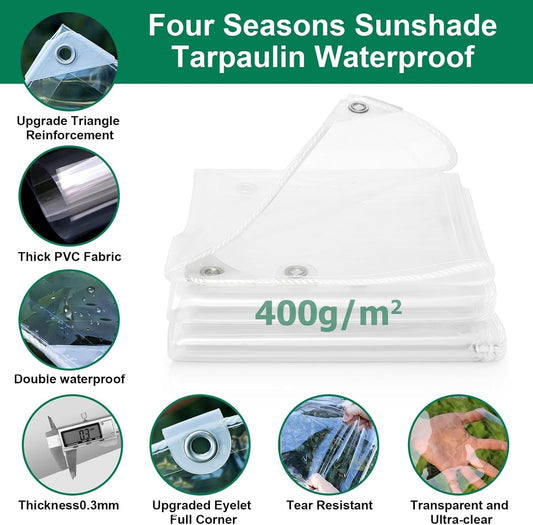 Clear Tarpaulin Waterproof Heavy Duty 4x6m PVC Sheet With Eyelets Garden Cover