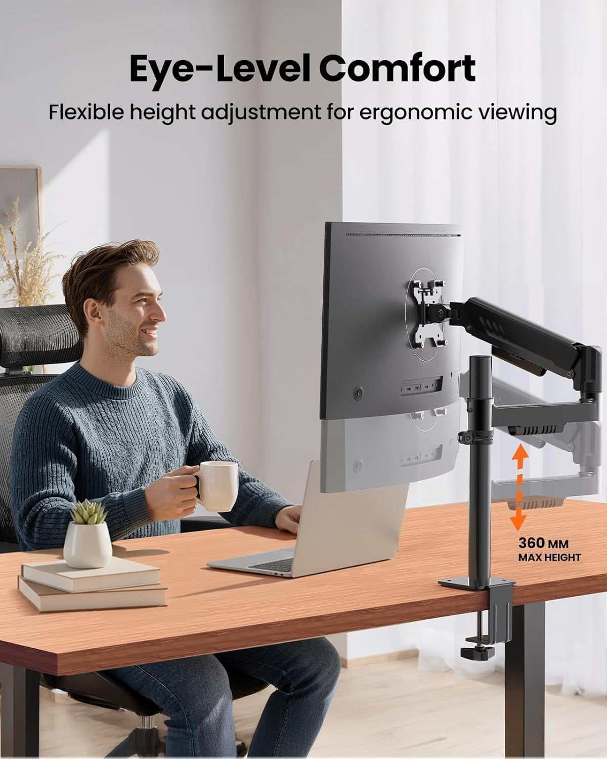 Monitor Stand Arm Desk Mount Single 13-34in Adjustable C Clamp VESA 9kg Black