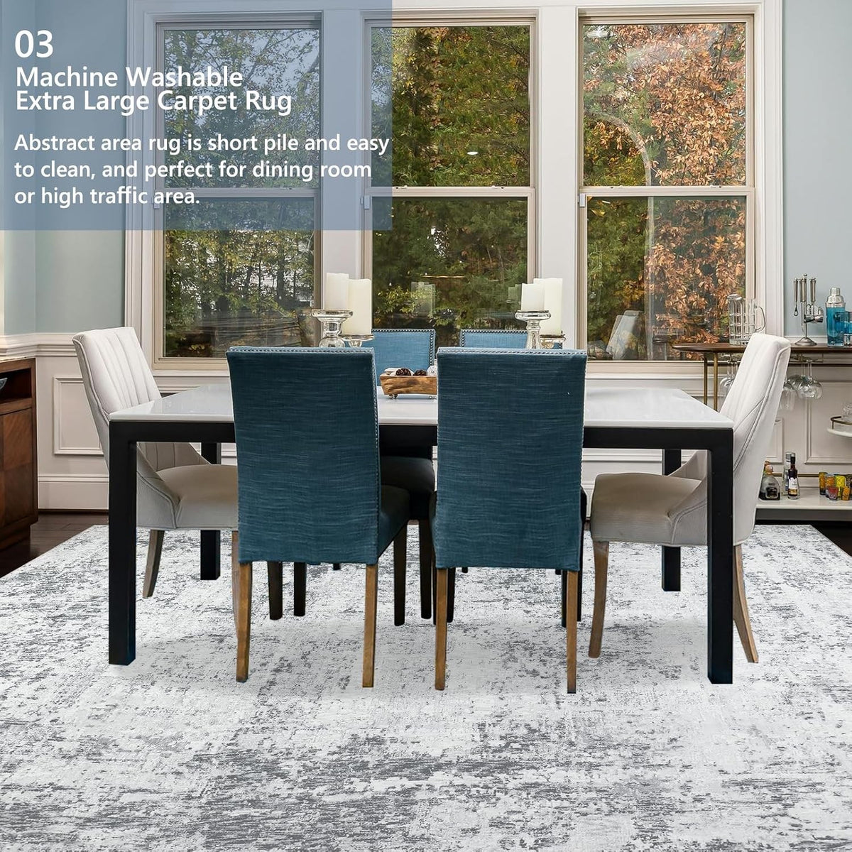 Large Area Rug Carpet 240x340cm Grey Abstract Washable Non Slip Faux Wool Modern