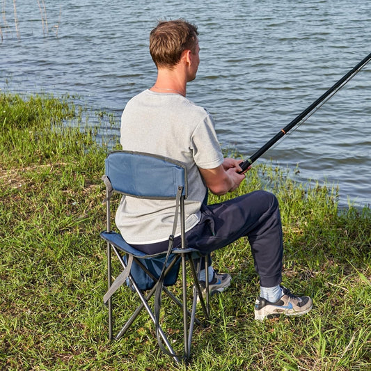 Camping Stool Folding Backrest Portable Chair Fishing Hiking Outdoor 102kg Blue