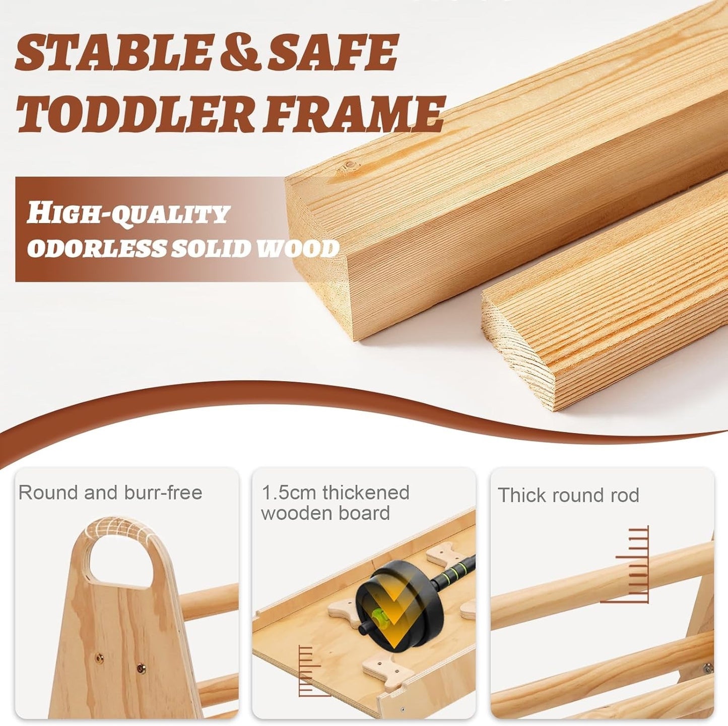 Toddler Climbing Frame Pikler Triangle Wooden Foldable Montessori Slide Arch Set