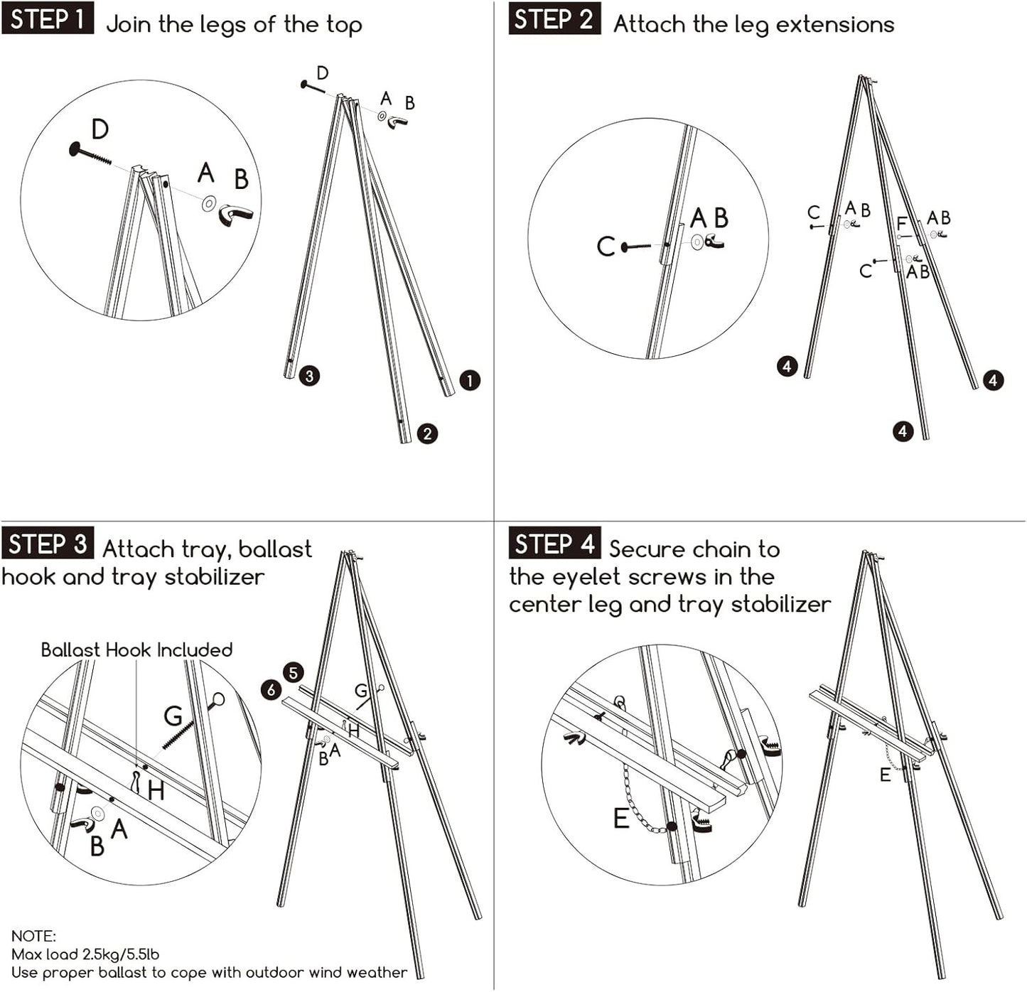 Wooden Easel Stand Tripod Display Sign Holder Wedding Poster Board Black